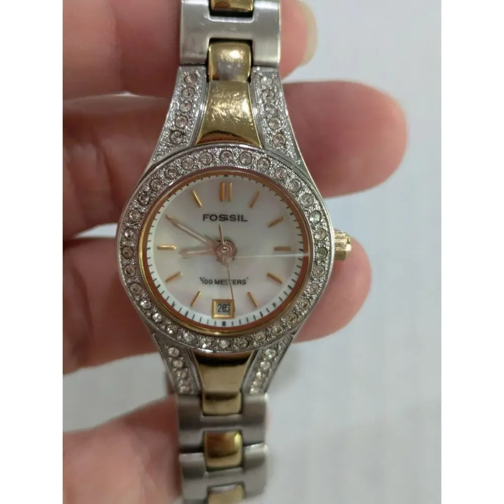Fossil‎ AM4025 Women Watch Gold Silver Dual Tone Round